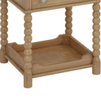 Retro Style Nightstand with Drawer and Open Shelf for Bedroom, Bedside Table with Turned Legs and Metal Handle,Natural - Grand Goldman Shop