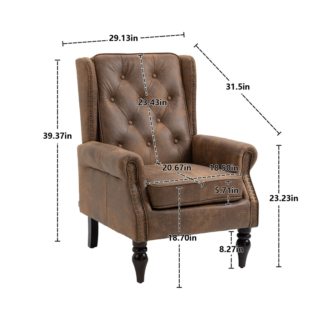 Modern Coffee Wood Frame Armchair with Sturdy Wood Legs and Microsuede Upholstery for Living Room - Grand Goldman Shop