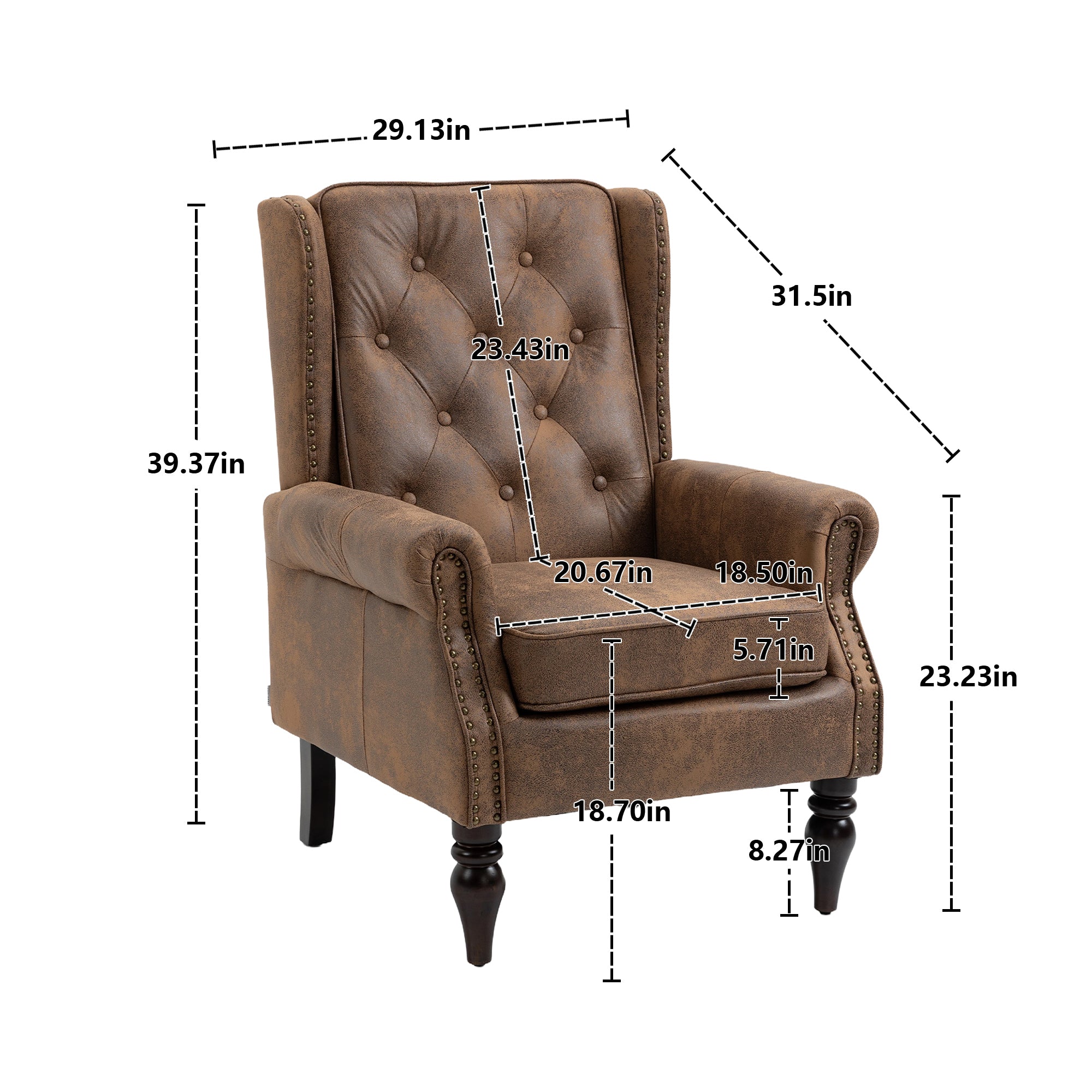 Modern Coffee Wood Frame Armchair with Sturdy Wood Legs and Microsuede Upholstery for Living Room - Grand Goldman Shop