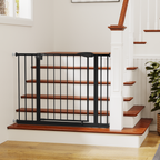Black Pressure-Mounted Baby Gate for Stairs and Doorways, 29.5-44.1' Wide, Steel and ABS Construction, Easy Walk-Through Safe