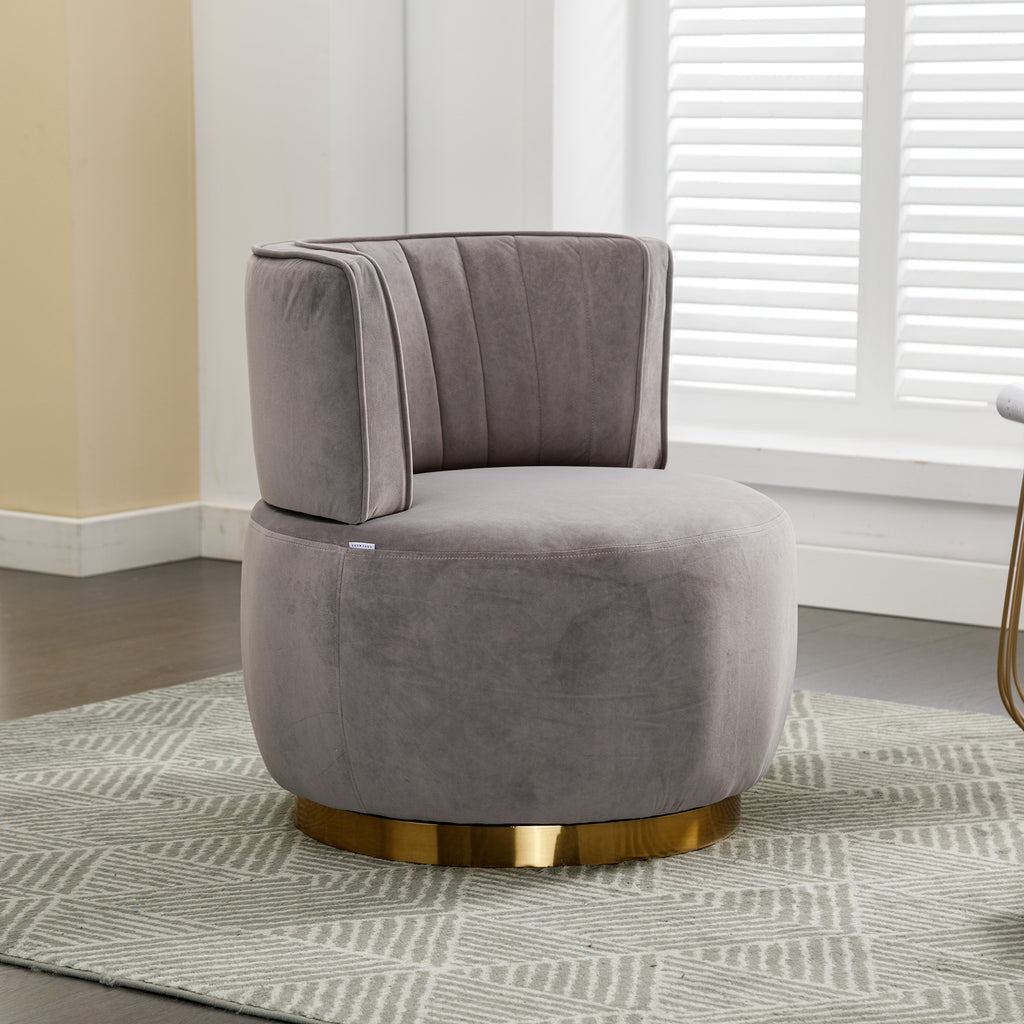 Swivel Barrel Chair, Round Armchairs with Fluffy Velvet, 360 Degree Swivel, Gray, 25.20'' x 25.59'' x 26.38'' - Grand Goldman Shop