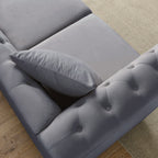 Grey Velvet 3-Seater Chesterfield Sofa with Rolled Arms and Nailhead Trim, Tufted Couch for Living Room, Bedroom, Office, Apartment, Includes Two Pillows - Grand Goldman Shop