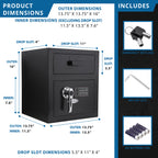 Black Steel Keypad Depository Safe with Dual PIN Codes and Anti-Fishing Baffles, 0.72 Cu Ft - Grand Goldman