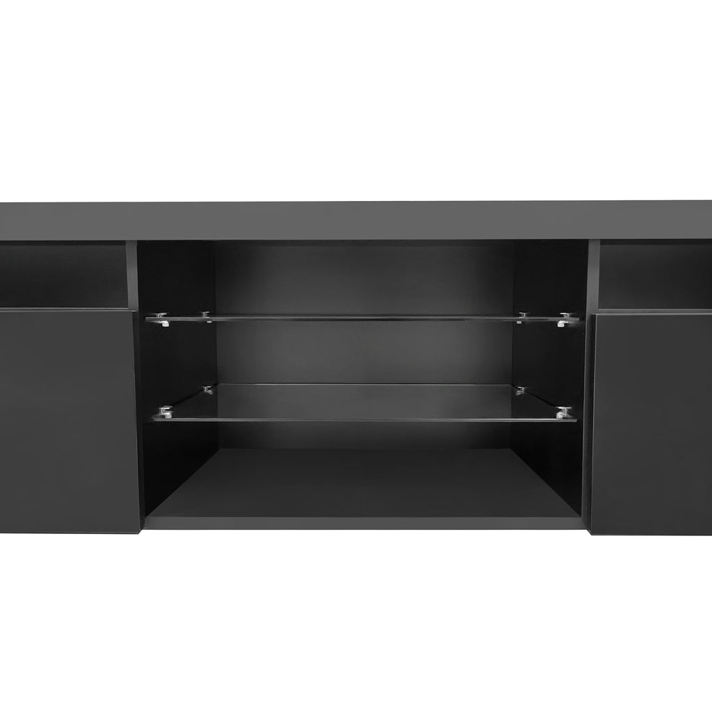 Unique Design TV Stand with 2 Glass Shelves, Ample Storage Space Media Console for TVs Up to 105', Versatile TV Cabinet with LED Color Changing Lights for Living Room, Black (OLD SKU: WF314584AAB) - Grand Goldman Shop