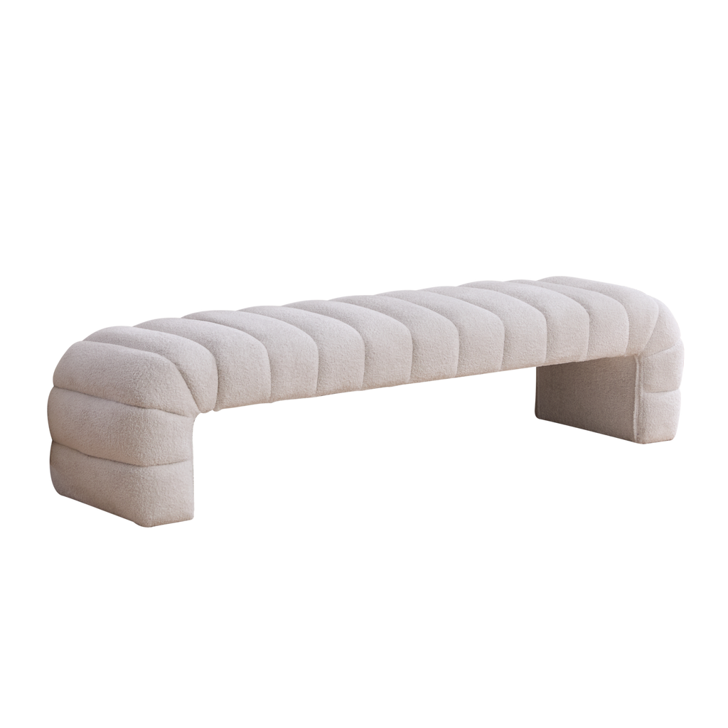 Modern Upholstered Armless Bed Bench, Channel Tufted Couch Daybed Chaise, Ivory Chenille, 69.7' Wide - Grand Goldman Shop