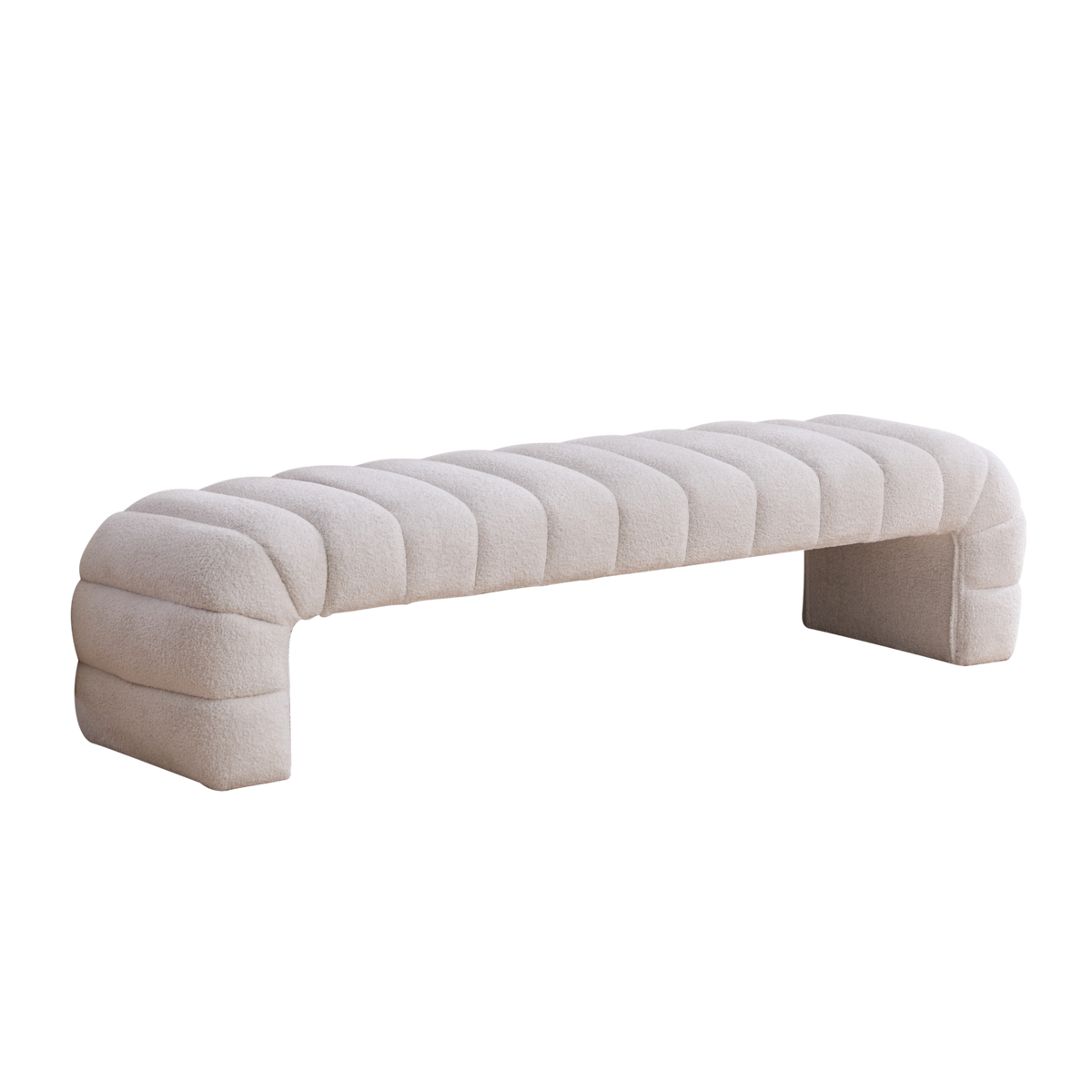 Modern Upholstered Armless Bed Bench, Channel Tufted Couch Daybed Chaise, Ivory Chenille, 69.7' Wide - Grand Goldman Shop