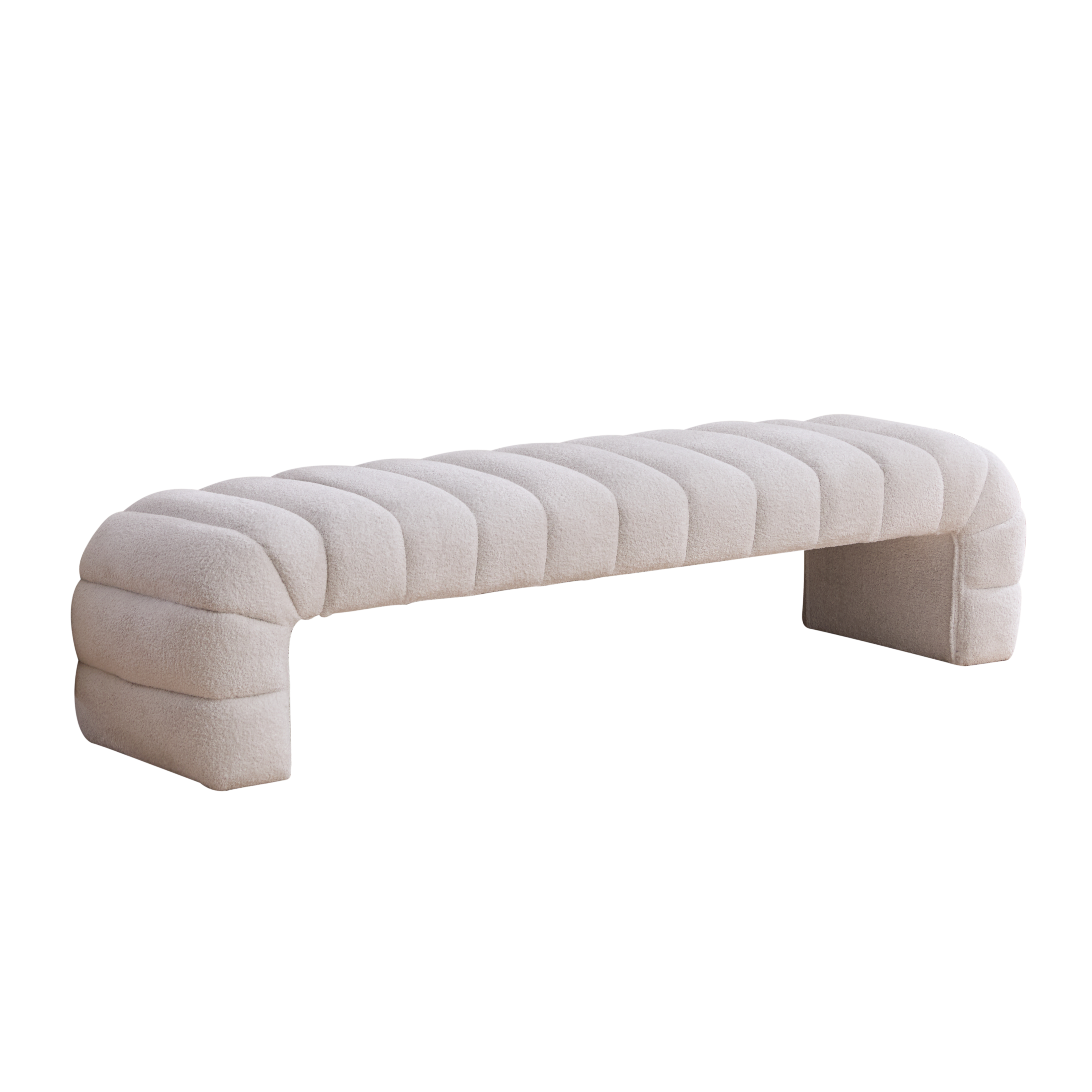 Modern Upholstered Armless Bed Bench, Channel Tufted Couch Daybed Chaise, Ivory Chenille, 69.7' Wide - Grand Goldman Shop