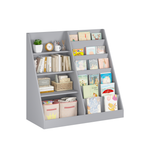 Kids Bookshelf and Toy Storage Organizer, 4-Tier Wooden Bookcase with Display Stand in Gray MDF for Nursery, Playroom, or Chi