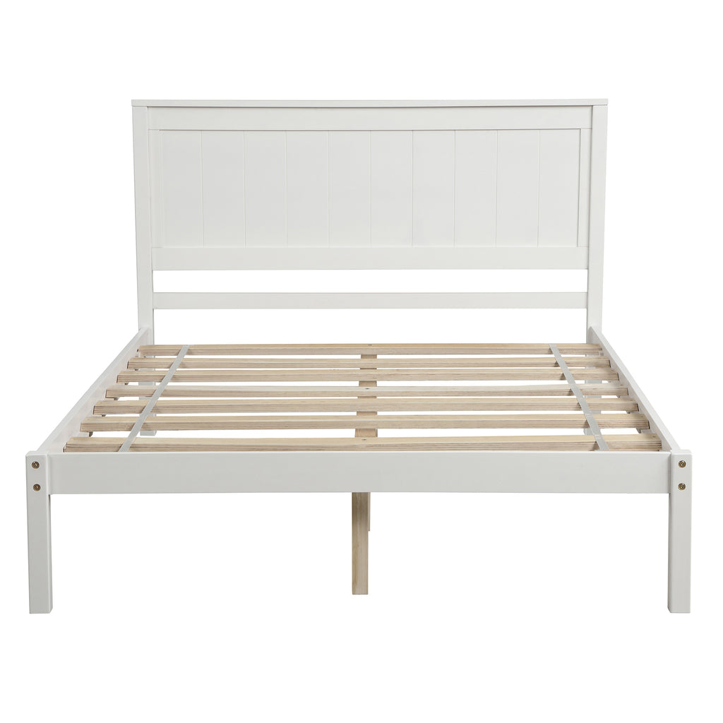 White Platform Bed Frame with Headboard, Wood Slat Support, No Box Spring Needed, Full Size, Made of Pine and MDF - Grand Goldman Shop
