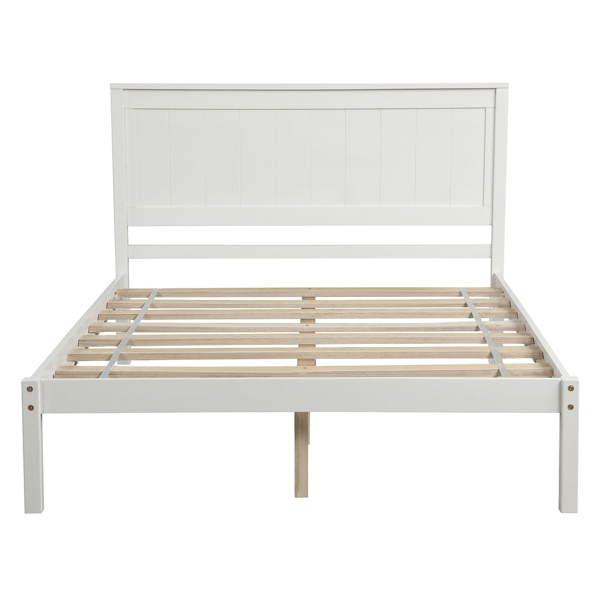 White Platform Bed Frame with Headboard, Wood Slat Support, No Box Spring Needed, Full Size, Made of Pine and MDF - Grand Goldman Shop