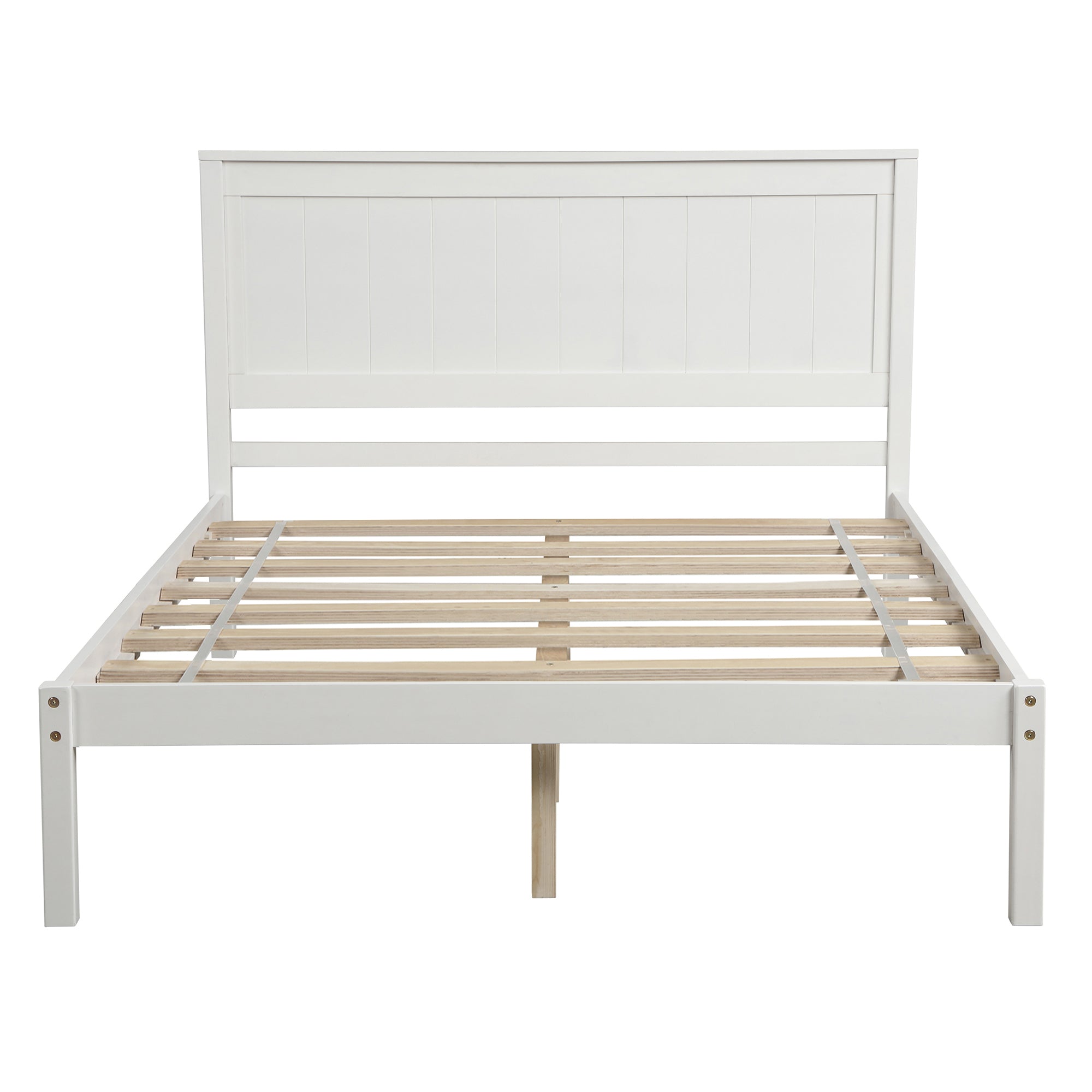 White Platform Bed Frame with Headboard, Wood Slat Support, No Box Spring Needed, Full Size, Made of Pine and MDF - Grand Goldman Shop