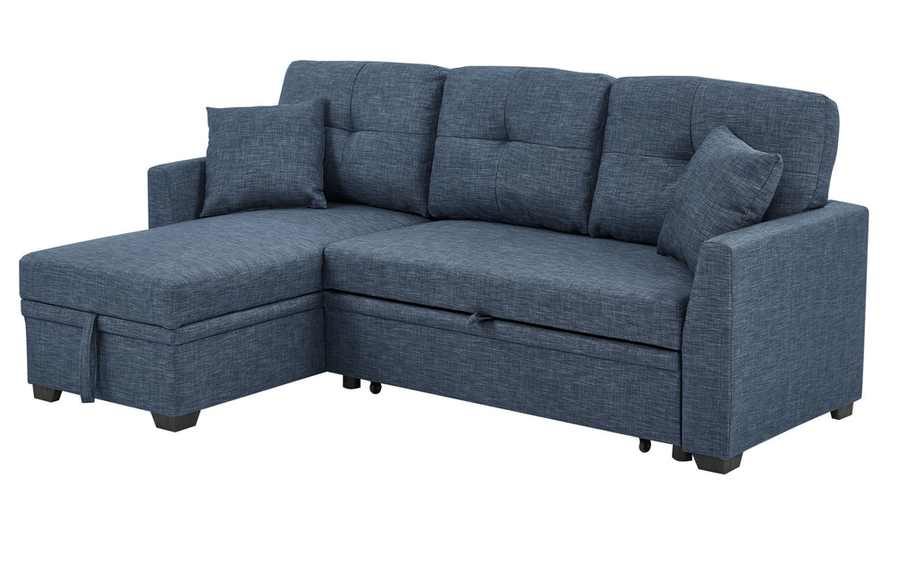 76.5' Linen Blend Upholstered Sectional with Pull-Out Bed and Chaise Storage - Grand Goldman Shop