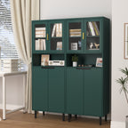 Tempered Glass Door Tall Storage Bookcase with adjustable board, 4 doors MDF painting finished cabinet, Green, Living room Bedroom storage - Grand Goldman Shop