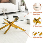 39.37' Rectangular Clear Tempered Glass Coffee Table,Stylish Design with Golden Metal Legs, Coffee Table for Living Room - Grand Goldman Shop