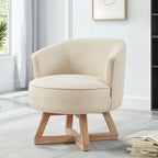 Swivel chair with cross-shaped wooden base,Lounge chair with solid wood legs, 360°freely Swivel chair ,  Classic linen Fabric for living room, bedroom, office, dresser -Beige - Grand Goldman Shop