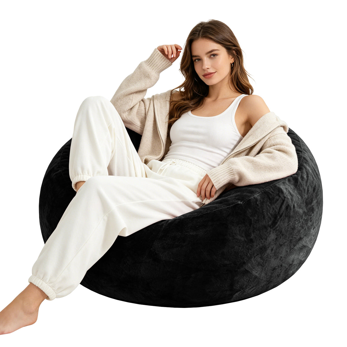 4FT bean bag chair, memory foam filling, adult and teen bean bag chair, soft sofa with  flannel cover, round sofa for living room, bedroom, college dorm. - Grand Goldman Shop