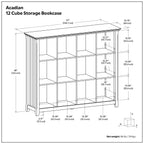 Acadian 12 Cube Storage in Dark Brown Solid Wood with Transitional Design, 57W x 15.75D x 48H inches - Grand Goldman