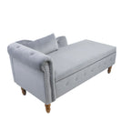 Grey Chaise Lounge Indoor, Velvet Lounge Chair for Bedroom with Storage & Pillow, Modern Upholstered Rolled Arm Chase Lounge for Sleeping with Nailhead Trim for Living Room Bedroom Office - Grand Goldman Shop