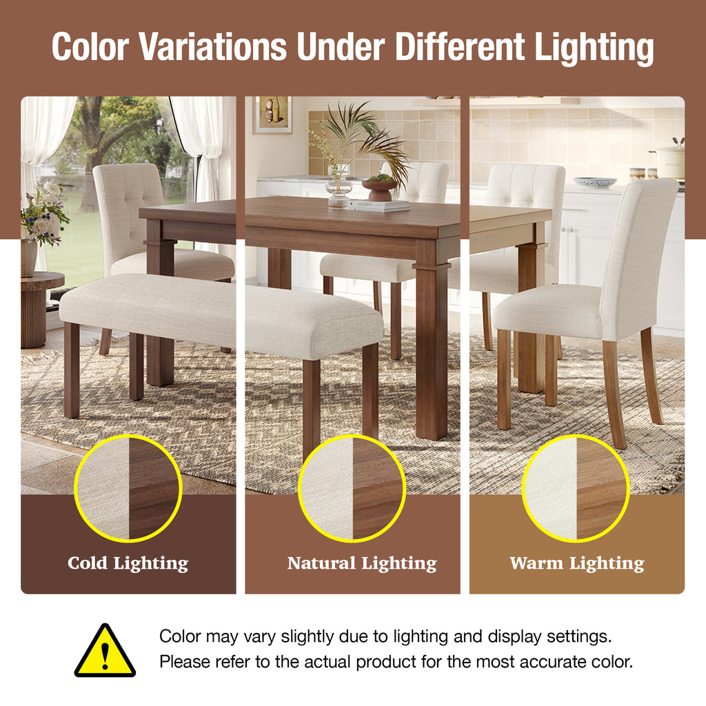 6-Piece Modern Dining Set, Rectangle Kitchen Table with 4 Upholstered Chairs & Bench, Ideal for Dining Room and Living Room, (Easy Assembly, Space Saving) - Grand Goldman Shop