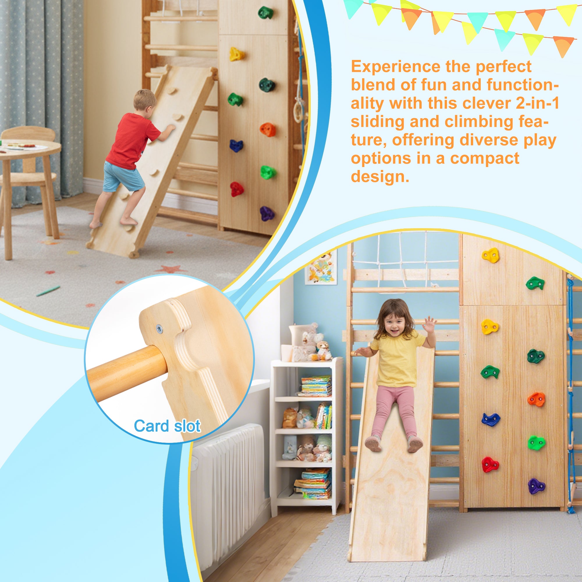 All-in-One 10-in-1 Indoor Climbing Set - Featuring a Rock Climbing Wall, Wooden Swings, Gymnastic Rings, Rope Ladders, and St