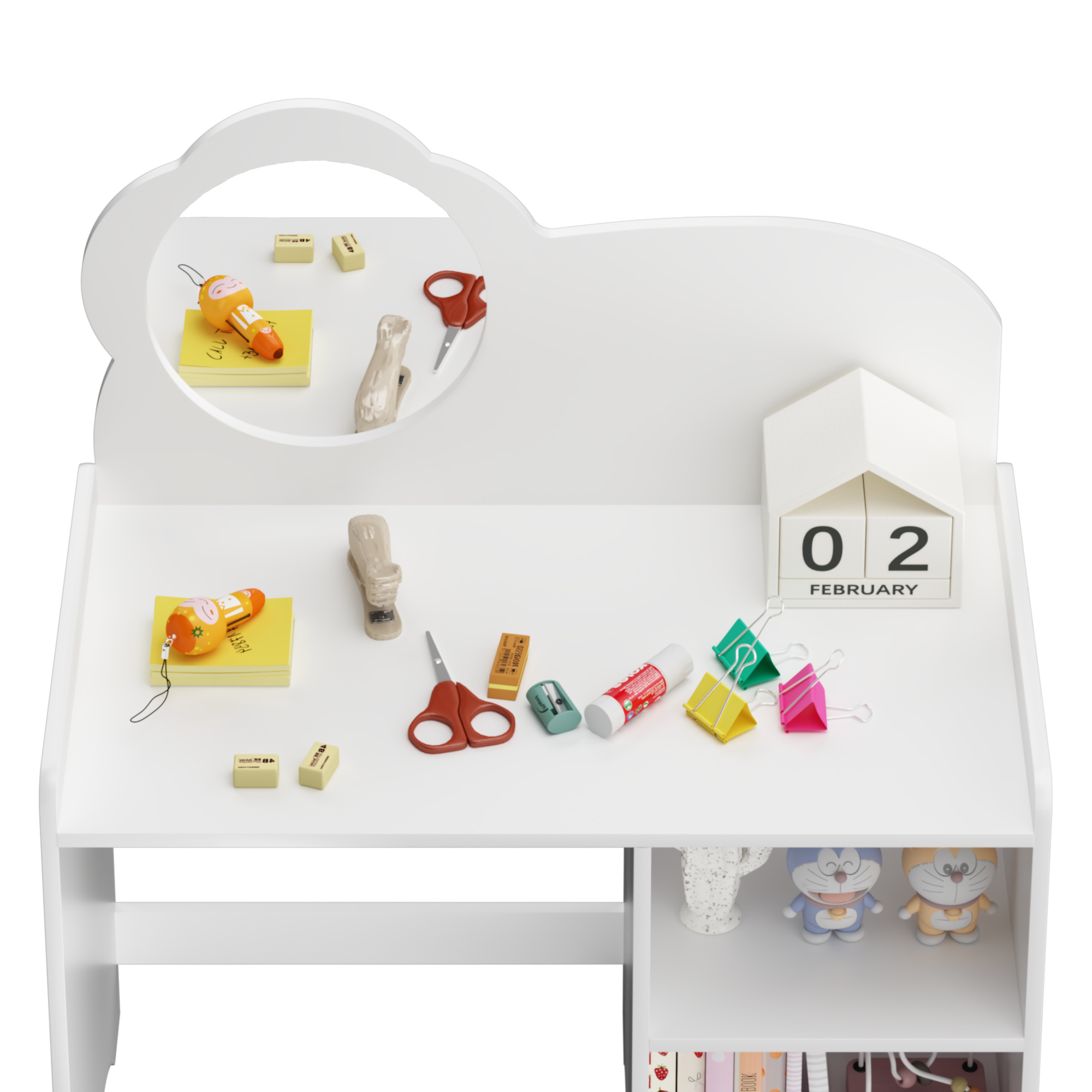 Kids Vanity Table with Mirror and Chair, Wooden Children's Dressing Makeup Desk with Storage Shelves, Study and Activity Tabl