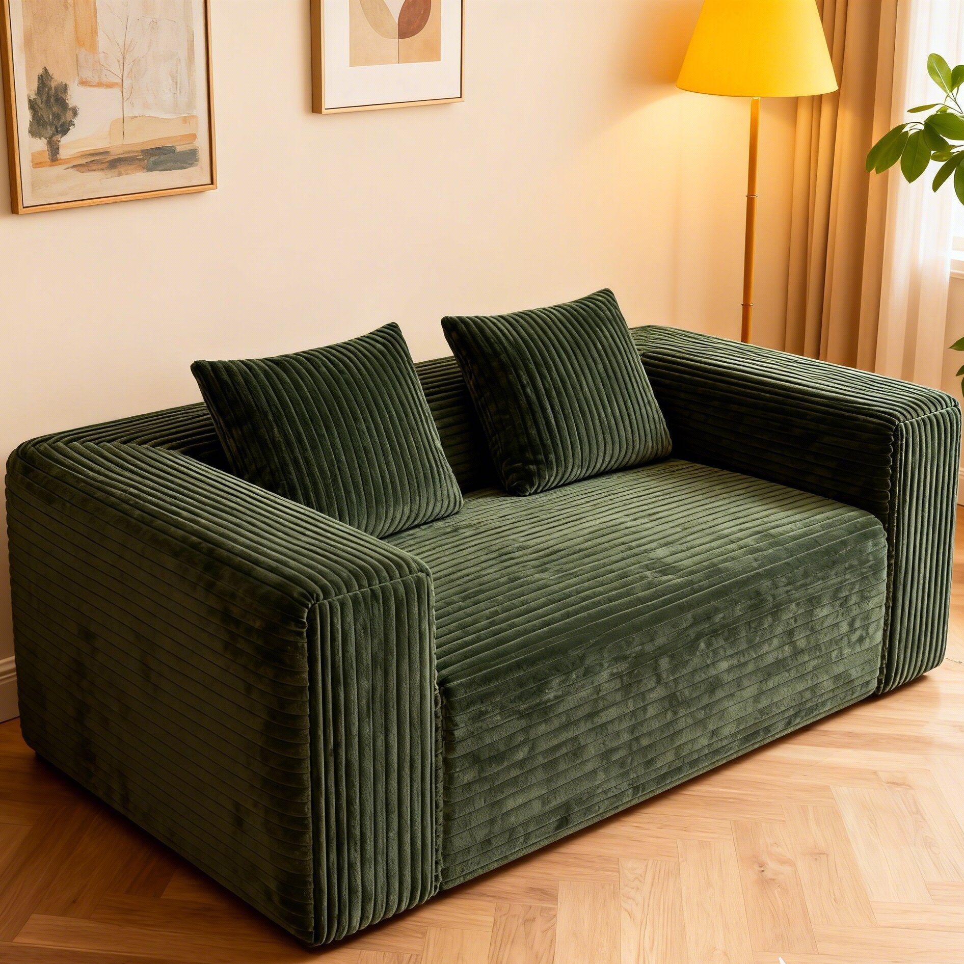 Sofa in a Box Memory Foam 2-Seater Corduroy Couch Memory Foam Couch No Installation & Easy to Transport,Floor Sofa Lounge for Living Room Bedroom Lounge Studio - Grand Goldman Shop