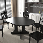 Farmhouse Kitchen Dining Table 59x43 Inch Expandable Oval Top with Removable Leaf Black MDF - Grand Goldman Shop