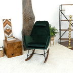 Chelsea Velvet Rocking Chair in Green with Comfortable Design for Home and Nursery for Living Room Bedroom Waiting Room 38.5'H x 27.5'W x 36'D - Grand Goldman Shop