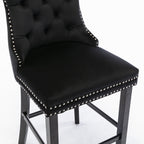 Contemporary Velvet Upholstered Barstools with Button Tufted Decoration and Wooden Legs, and Chrome Nailhead Trim, Leisure Style Bar Chairs,Bar stools, Set of 2 (Black),SW2002BK - Grand Goldman Shop