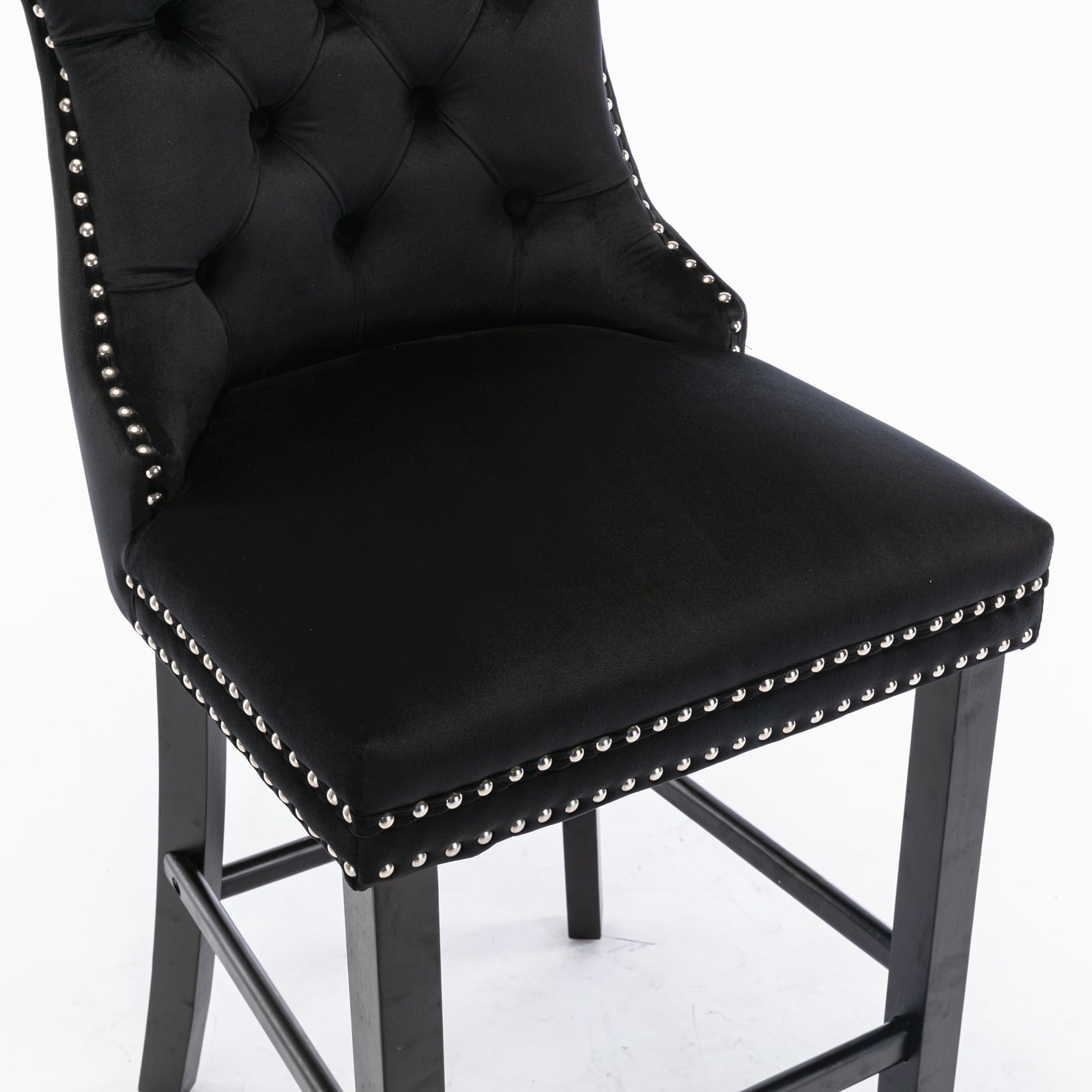 Contemporary Velvet Upholstered Barstools with Button Tufted Decoration and Wooden Legs, and Chrome Nailhead Trim, Leisure Style Bar Chairs,Bar stools, Set of 2 (Black),SW2002BK - Grand Goldman Shop