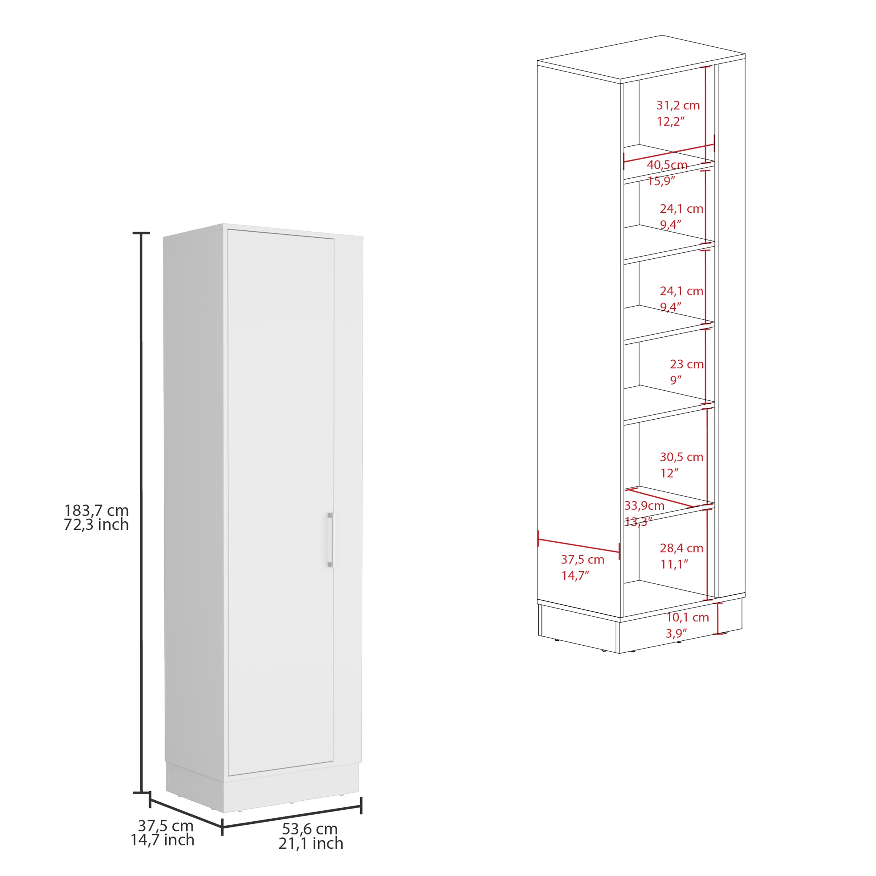Lilo Storage Cabinet, Broom Hangers, Internal Shelves -White - Grand Goldman