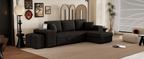 Modern L-Shape 3 Seat Reversible Sectional Couch with Pull Out Sleeper Sofa, Storage Chaise, 2 Stools, Charcoal Grey, Linen Chenille - Grand Goldman Shop