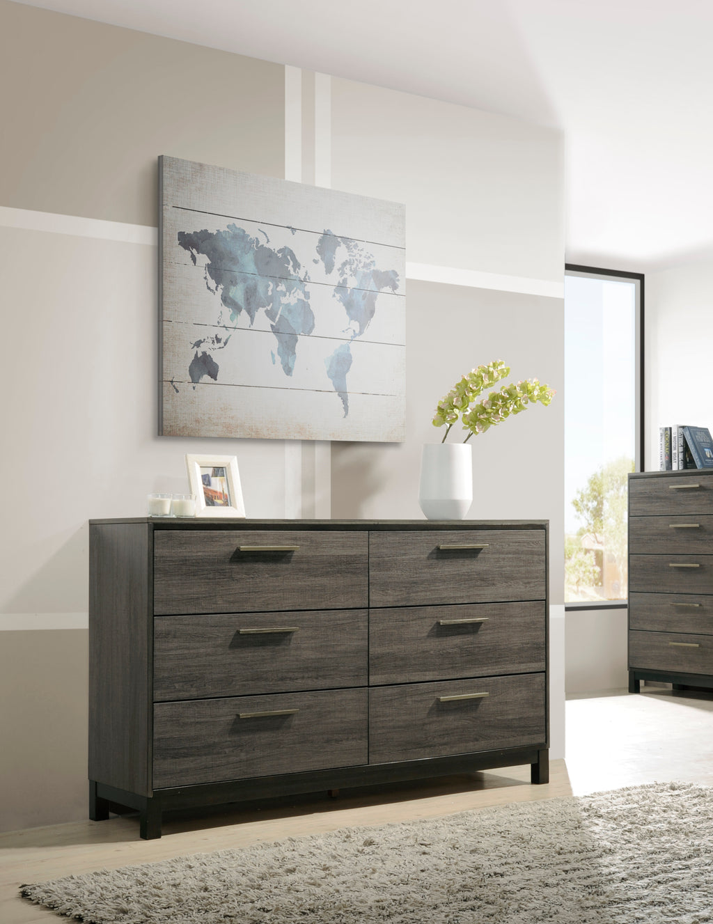 Ioana Antique Grey Finish Wood Bed Room Set, Queen Size Bed, Dresser, Mirror, Night Stand - Grand Goldman Shop