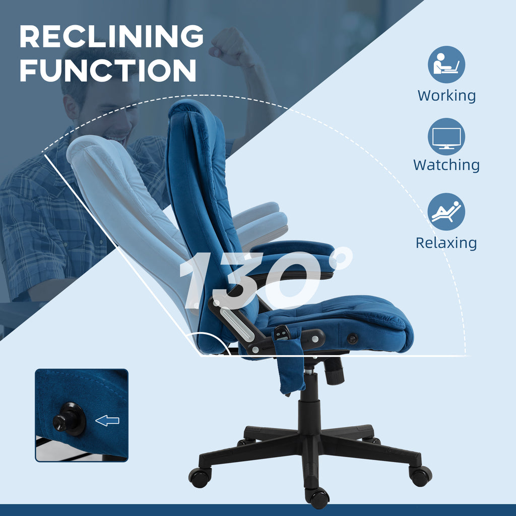 Velvet High Back Vibrating Massage Office Chair, Drak Blue | Premium Home Decor - Grand Goldman