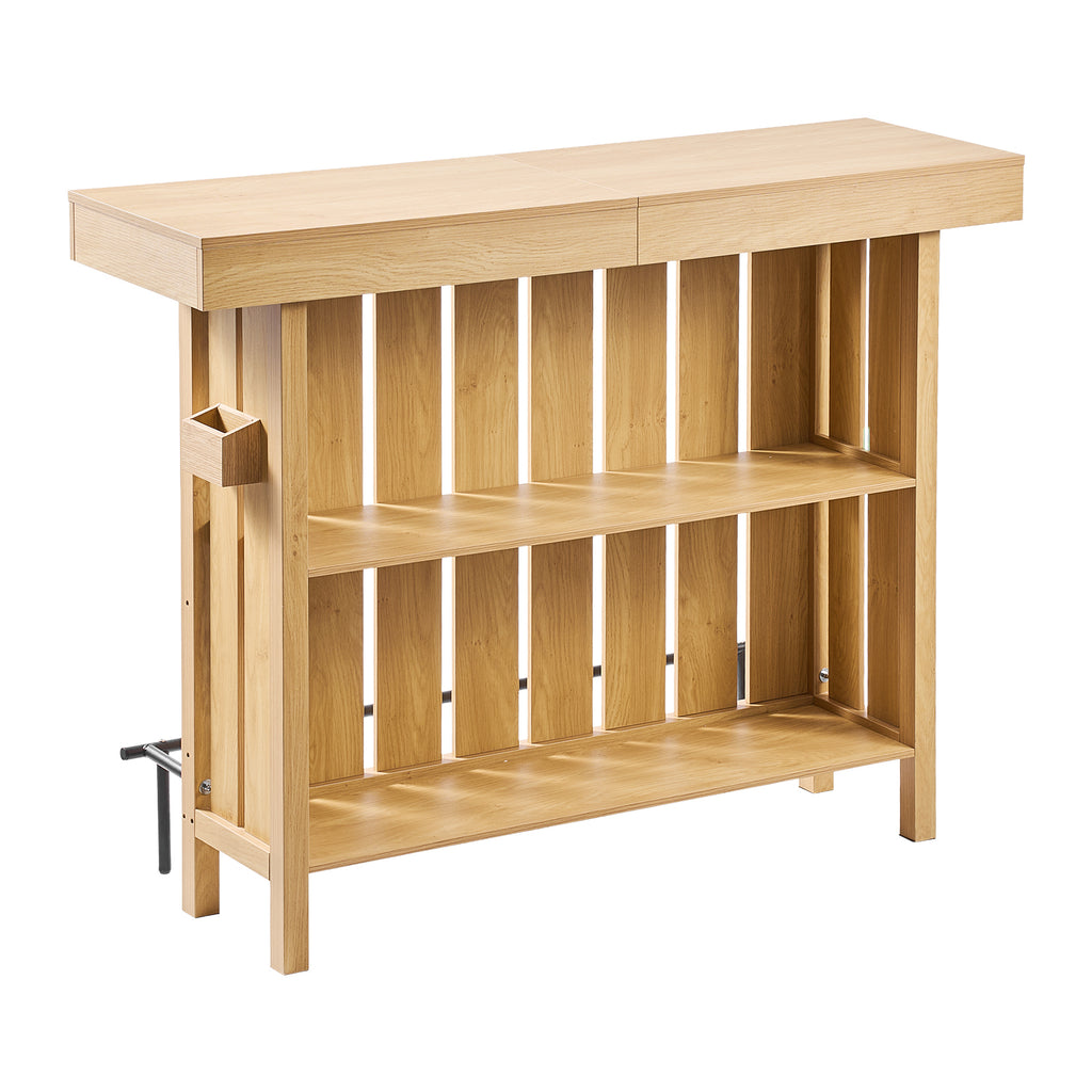 Home Bar Unit, Wine Bar Cabinet Table 3-Tier with Storage Shelves, Opener Storage Box & Adjustable Foot Pads, Black Footrest, Wood & Metal Liquor Cabinet for Home, Basement, Kitchen, Living Room - Grand Goldman Shop