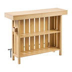Home Bar Unit, Wine Bar Cabinet Table 3-Tier with Storage Shelves, Opener Storage Box & Adjustable Foot Pads, Black Footrest, Wood & Metal Liquor Cabinet for Home, Basement, Kitchen, Living Room - Grand Goldman Shop