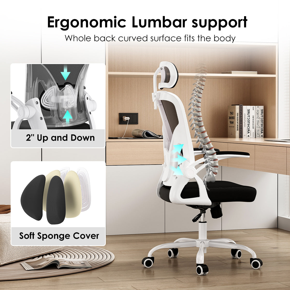 Ergonomic Office Chair, Home Office Desk Chair with Headrest, High Back Computer Chair with Armrests and Adjustable Lumbar Su