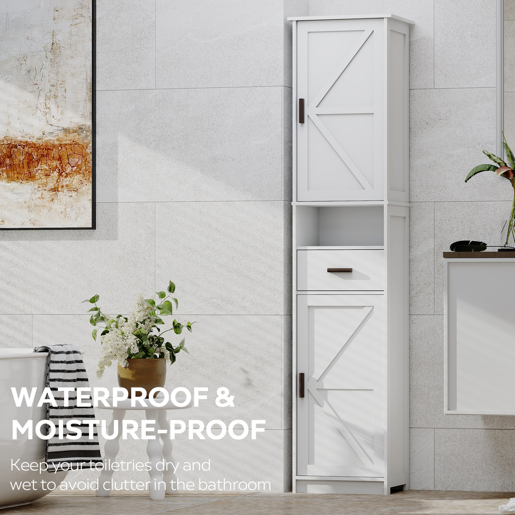 69' H Tall Bathroom Storage Cabinet with 2 Barn Doors and 1 Drawer, Narrow Storage Unit, Adjustable Shelves,Floor Cabinet for Bathroom, Living Room, Entryway,Kitchen,(White) - Grand Goldman Shop