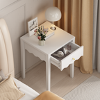White Nightstand with Drawer, Modern Bedside Table with Wavy Apron Design, Compact End Table for Bedroom Living Room, Small Side Table with Storage - Grand Goldman Shop