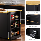 K&K 53inch Large Kitchen Island with Drop Leaf,Power Outlet,Door Internal Storage Rack,Rolling Kitchen Cart on 5 Wheels with 5 Open Side Racks for Kitchen,Black(Two Packages)(Stools not included) - Grand Goldman Shop