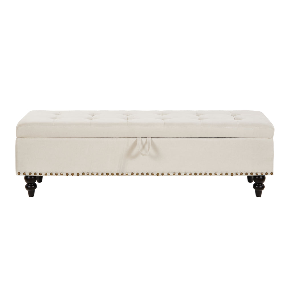 59' Bed Bench Ottoman with Storage  Beige Fabric - Grand Goldman Shop