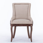 A&A Furniture, Ultra Side Dining Chair, Thickened fabric chairs with neutrally toned solid wood legs, Bronze nail head, Set of 2, Beige and Patterned,SW2207BG - Grand Goldman Shop