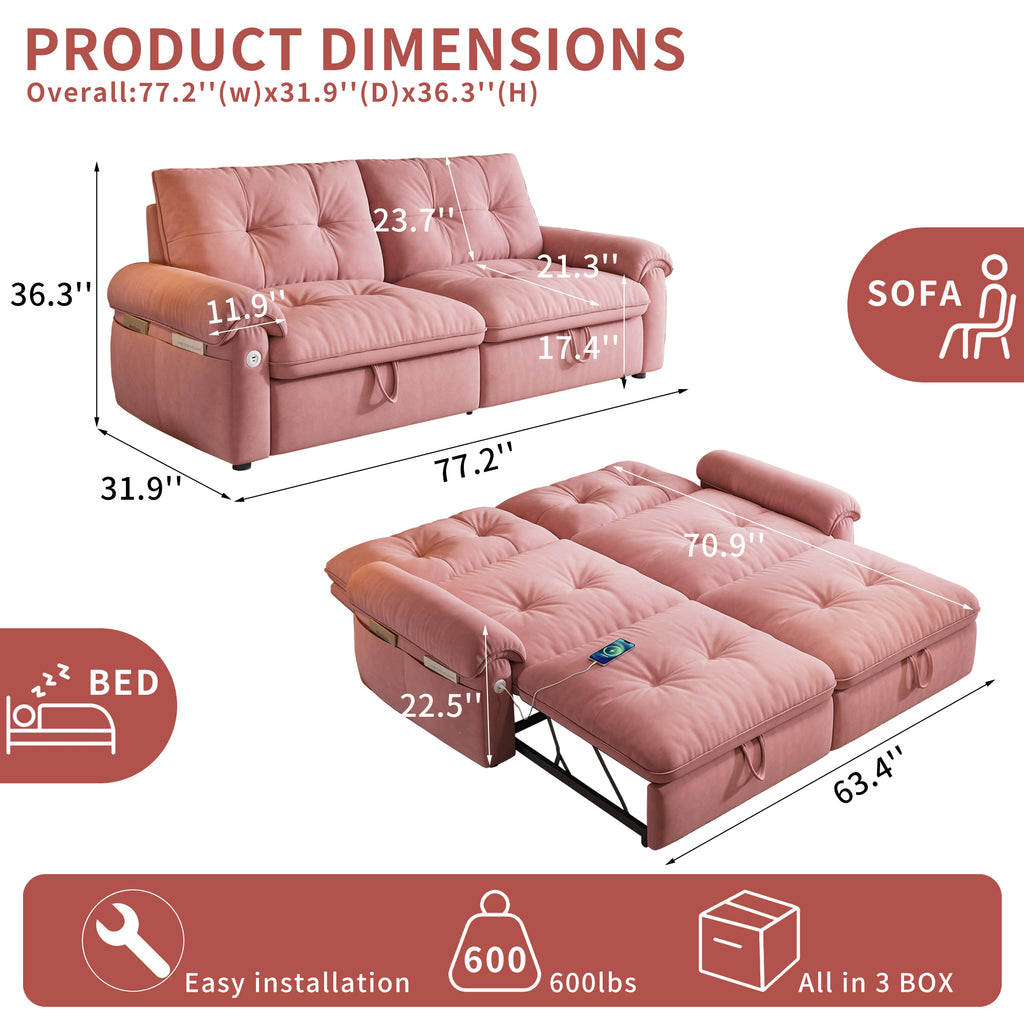 W3820S00026, a 77-inch convertible sofa bed, and a 2-in-1 piece suitable for both sitting and lying. Made of cloud-like fabric, it is applicable to living rooms, bedrooms and apart - Grand Goldman Shop