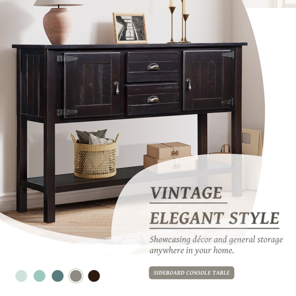 48'' Solid Wood Sideboard Console Table with 2 Drawers and Cabinets and Bottom Shelf, Retro Style Storage Dining Buffet Server Cabinet for Living Room Kitchen Dining Room (Espresso - Grand Goldman Shop