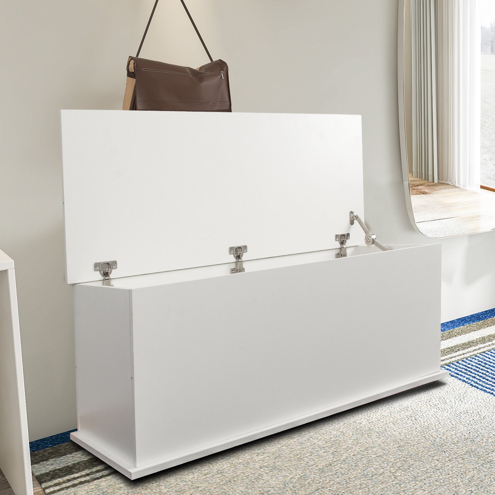 Storage Chest Trunk, Lift Top Wood Box for Entryway Bench Organizer Home Furniture, White - Grand Goldman Shop