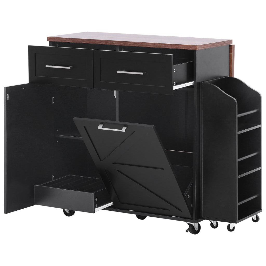 K&K 47.2' Farmhouse Kitchen Island with Drop Leaf, Kitchen Storage Island with Removable Side Racks, Two Drawers, Rolling Kitchen Cart on Wheels with Towel Rack, for Home, Kitchen, Dining Room, Black - Grand Goldman Shop