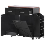 K&K 47.2' Farmhouse Kitchen Island with Drop Leaf, Kitchen Storage Island with Removable Side Racks, Two Drawers, Rolling Kitchen Cart on Wheels with Towel Rack, for Home, Kitchen, Dining Room, Black - Grand Goldman Shop