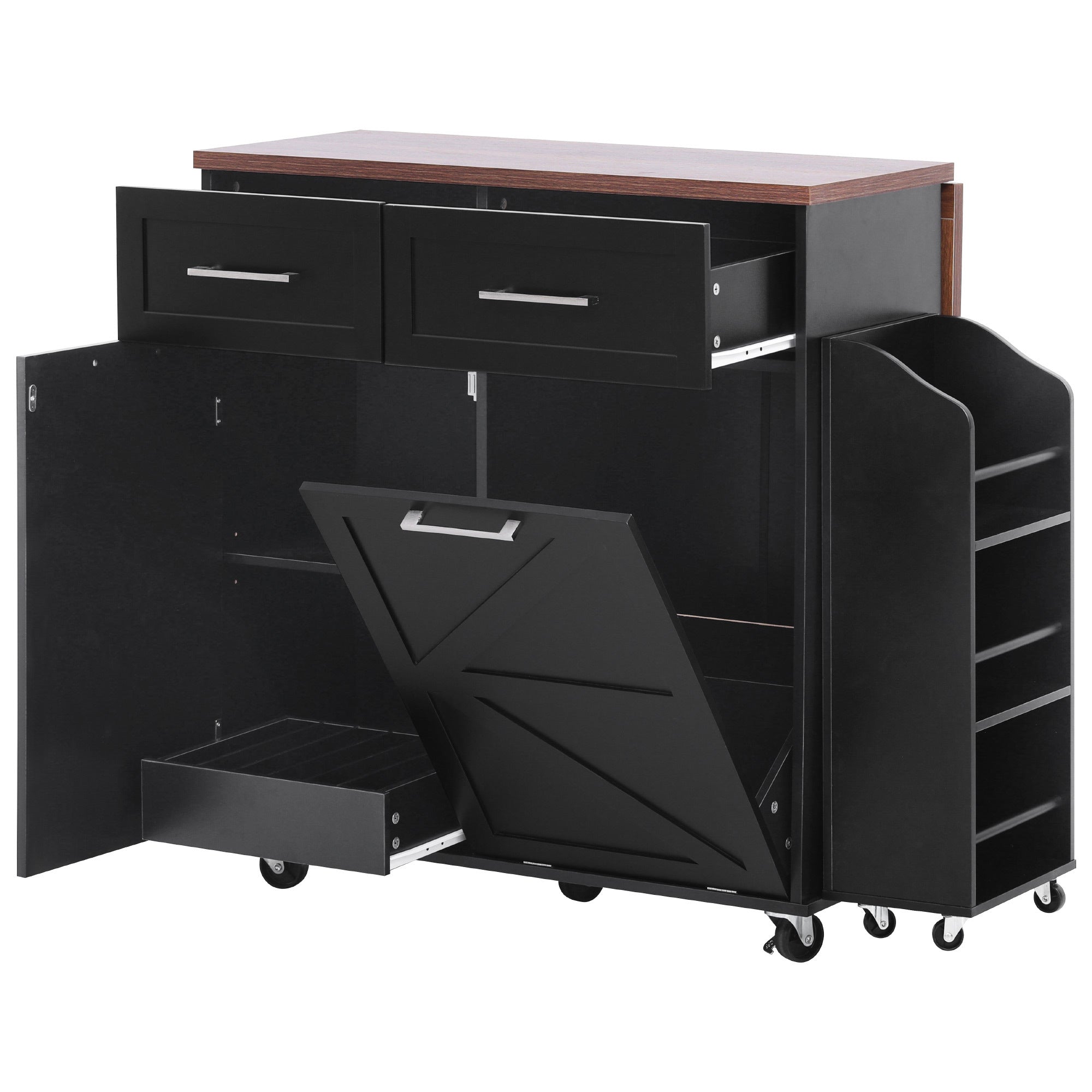 K&K 47.2' Farmhouse Kitchen Island with Drop Leaf, Kitchen Storage Island with Removable Side Racks, Two Drawers, Rolling Kitchen Cart on Wheels with Towel Rack, for Home, Kitchen, Dining Room, Black - Grand Goldman Shop