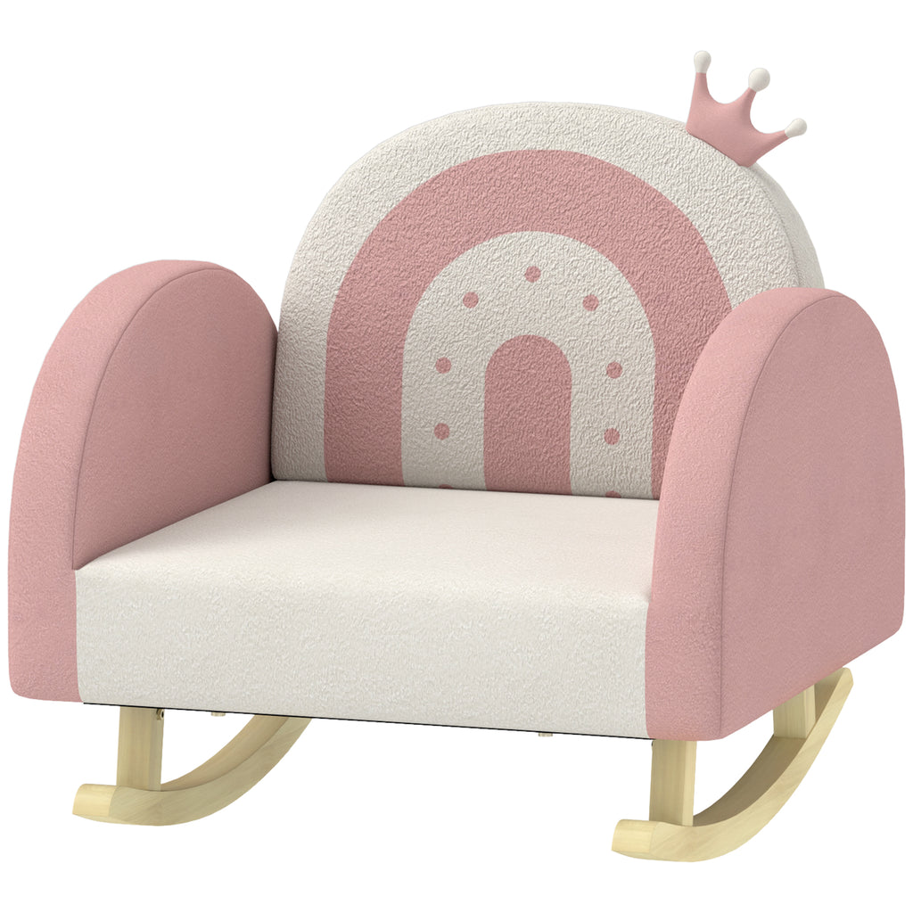 Qaba Kids Rocking Chair, Princess Crown Toddler Chair, Children's Armchair Rocker with Rainbow Backrest for Bedroom, Playroom