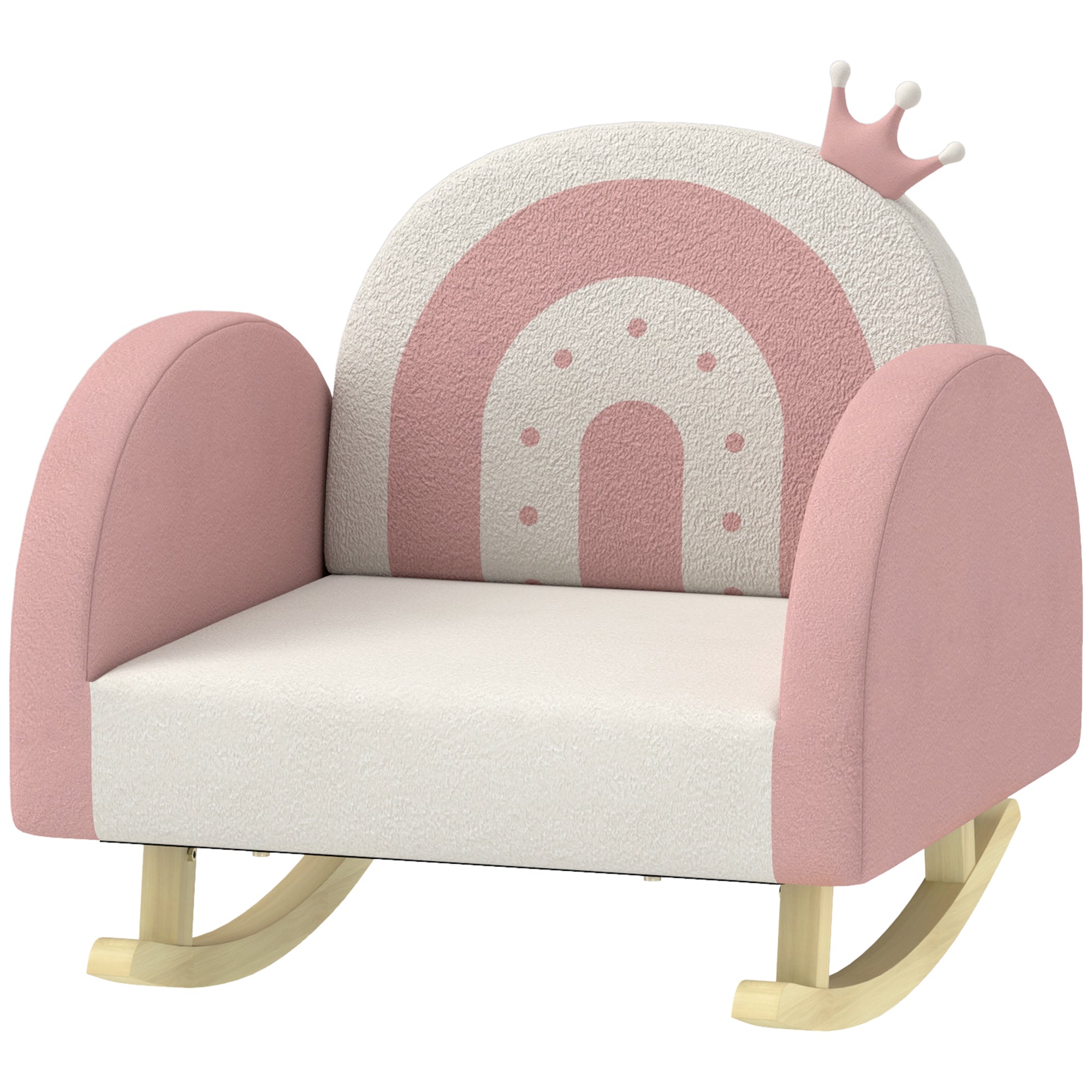 Qaba Kids Rocking Chair, Princess Crown Toddler Chair, Children's Armchair Rocker with Rainbow Backrest for Bedroom, Playroom